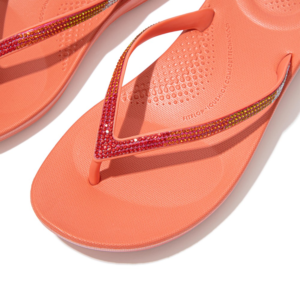 Fitflop Womens Flip-flops - Iqushion Ombré Sparkle - Coral Pink - 761-VGPUFD